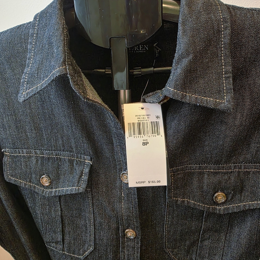 Lauren Ralph Lauren Petite Denim Short Sleeve Shirtdress In Nightfall Wash 8P - Picture 8 of 10
